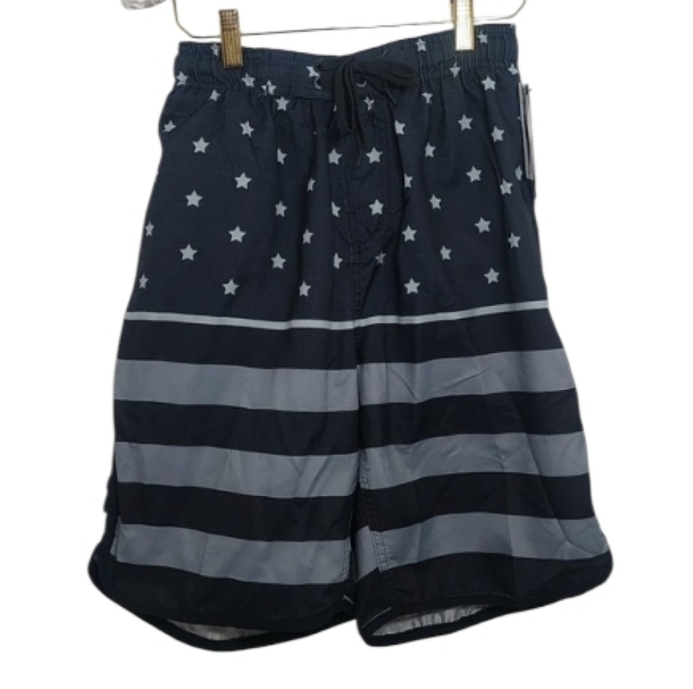 Burnside Boys Size Small Swim Trunks Shorts Black Grey Stars Stripes